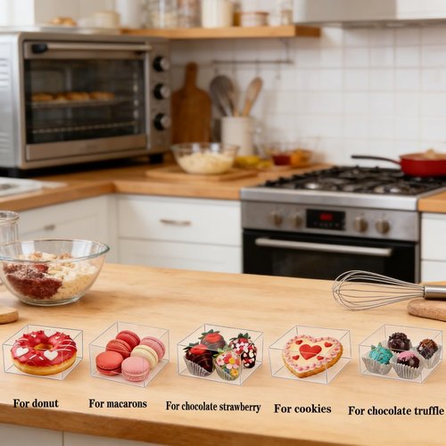 JCXGRVC 20pcs 4x4x2 Inch Plastic Clear Plastic Boxes Bakery Boxes Cookies Boxes Dount Boxes Soap Boxes Truffle Boxes Browine Cake Boxes Chocolate Covered Strawberries BoxesTreat Boxes