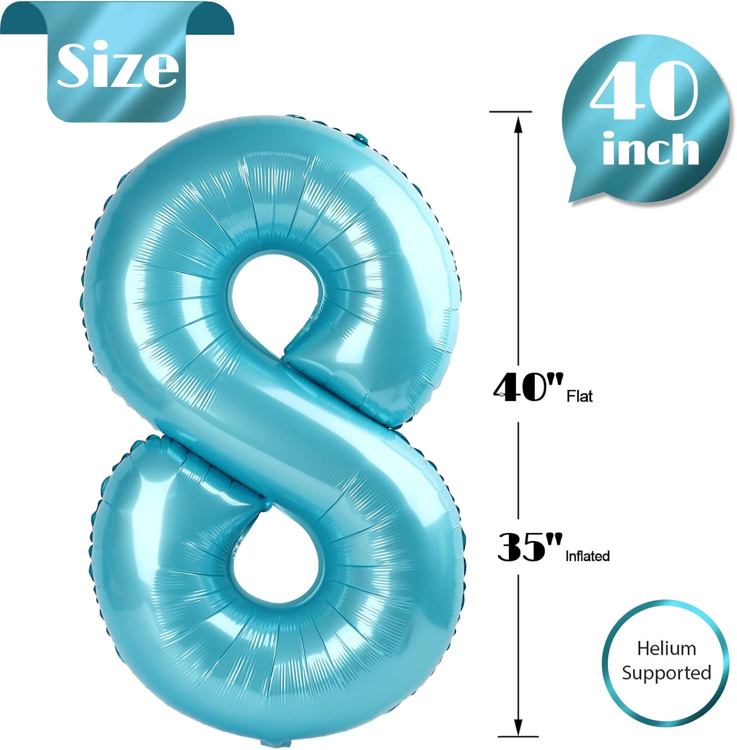Pearlescent Blue Number 8 Balloon - 40 Inch Birthday Decoration for Boys & Girls