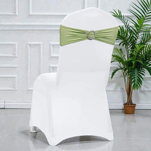 MDS Spandex Chair Sashes - Premium Stretch Covers with Buckle Slider | Universal Fit for Weddings & Events - Sage Green, Pack of 75