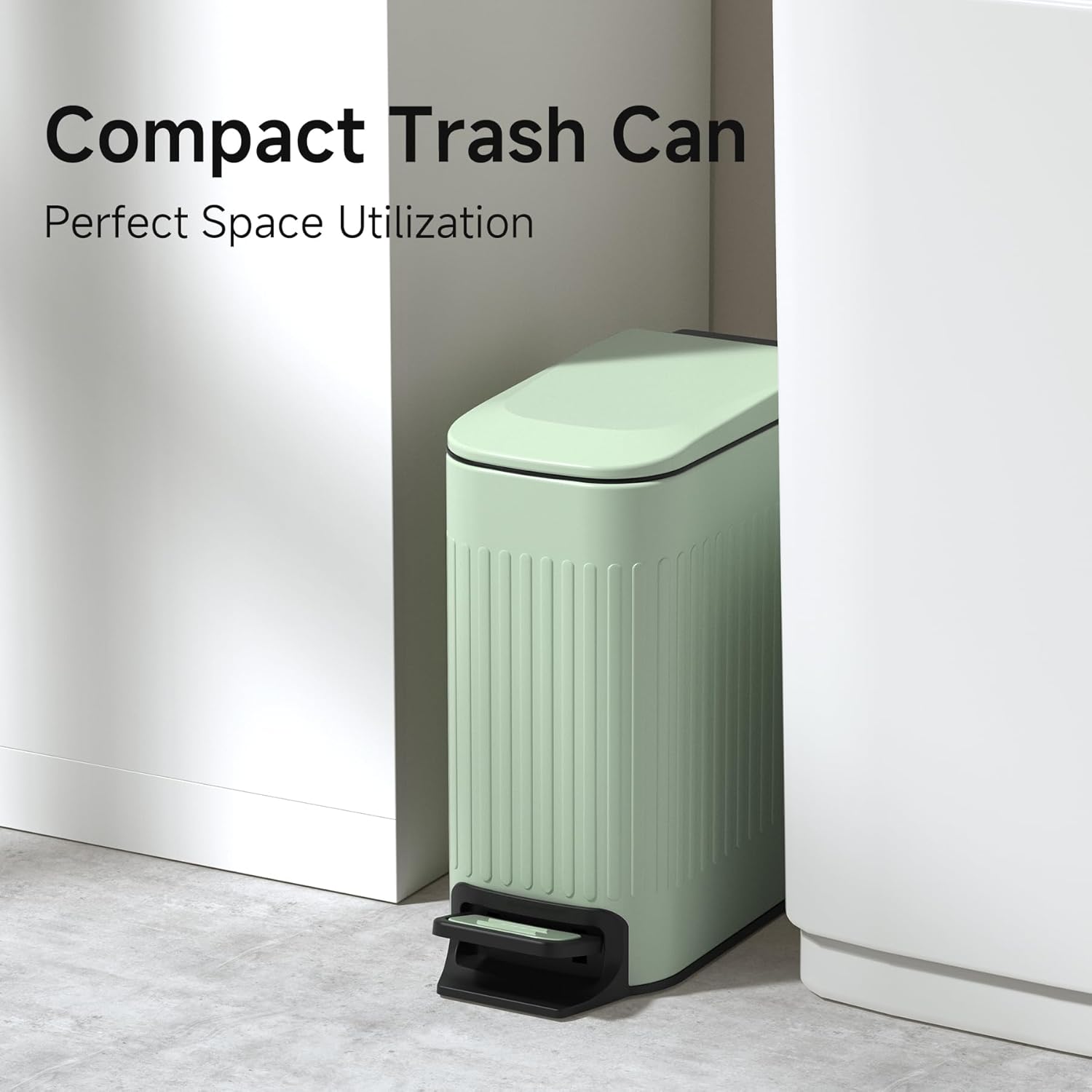 TIPGO Slim Bathroom Trash Can - Soft Close Lid & Step Pedal, 6L Stainless Steel Bin | Green