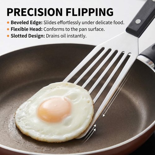 Stainless Steel Fish Spatula - 12.2 Inch Ideal Length Slotted Turner with High Heat Resistant PP Handle - Heavy Duty 1.2mm Thick Metal Flipper with Hanging Hole for Cooking & Grilling
