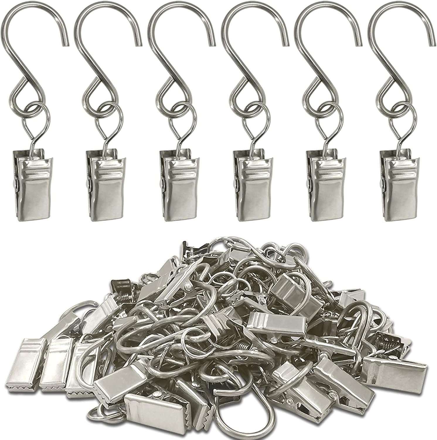 Skiennix Stainless Steel S Hooks - 50 Pack Hanging Clips for Party Lights & Art Display | 2.4 Inch, Silver