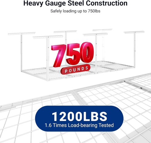 FLEXIMOUNTS 3x8 Overhead Garage Storage Rack - Heavy-Duty Adjustable Ceiling Organizer | 2-Pack, White
