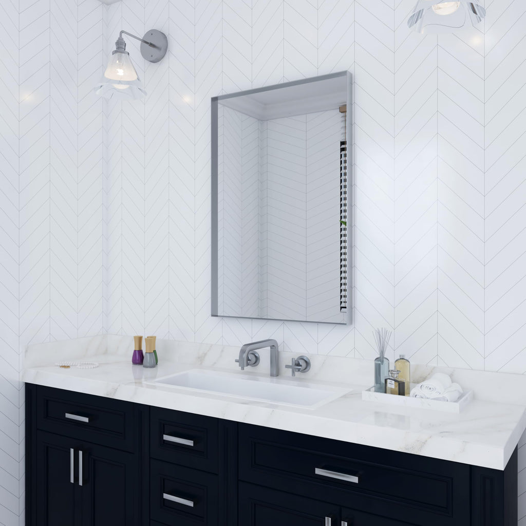 VocalStar 24 x 36 Inch Silver Bathroom Mirror for Wall, Square Corner Rectangle Nickel Metal Framed Bathroom Vanity Mirrors, 1/4-inch Shatterproof Glass | Ultra-Flush Hanging