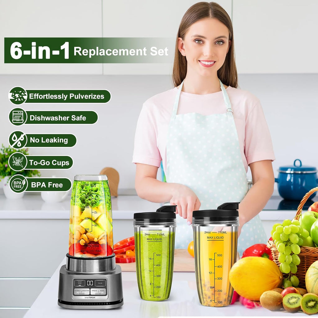 Ninja Blender Cups - 24oz Replacement Cups with To-Go Lids | Compatible with BN401, BL450, BL456 & More (3 Pack)
