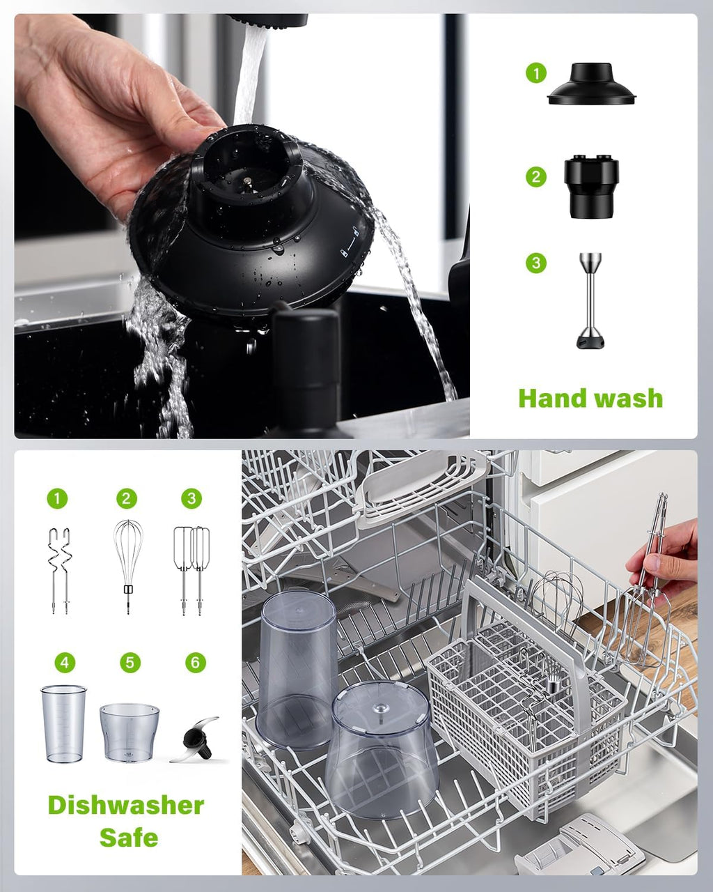Skiennix 6-in-1 Immersion Blender - 1000W Hand Blender with 20 Speeds & Versatile Attachments - Black