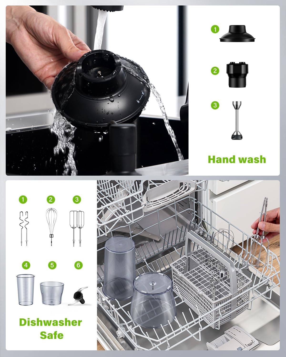 Skiennix 6-in-1 Immersion Blender - 1000W Hand Blender with 20 Speeds & Versatile Attachments - Black