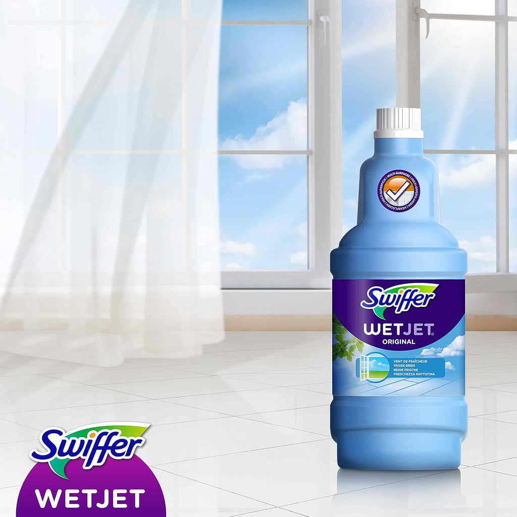 Swiffer WetJet Floor Spray Mop Starter Kit - Includes 1 Mop, 5 Pads, Cleaning Solution & 4 Batteries