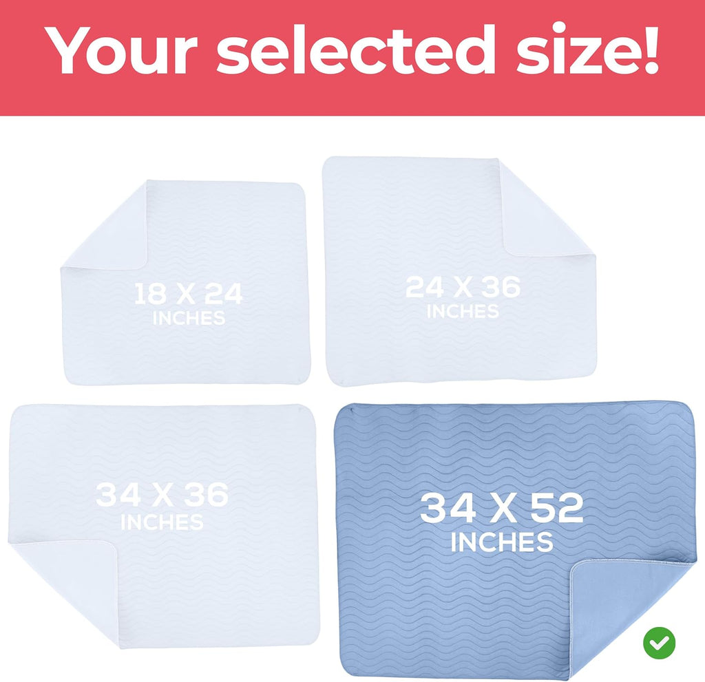 Utopia Bedding Washable Underpads - Waterproof Reusable Incontinence Bed Pads | 34" x 52" (Pack of 4) - Heavy Absorbency for Adults, Kids, and Pets (Blue)