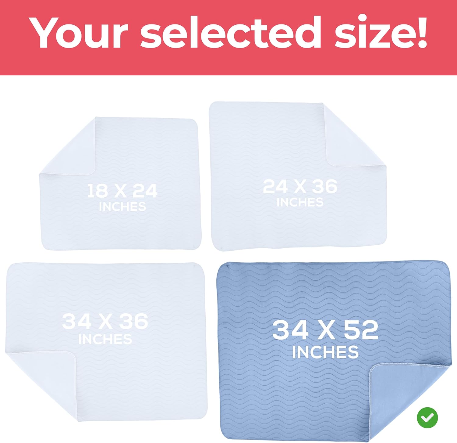 Utopia Bedding Washable Underpads - Waterproof Reusable Incontinence Bed Pads | 34" x 52" (Pack of 4) - Heavy Absorbency for Adults, Kids, and Pets (Blue)