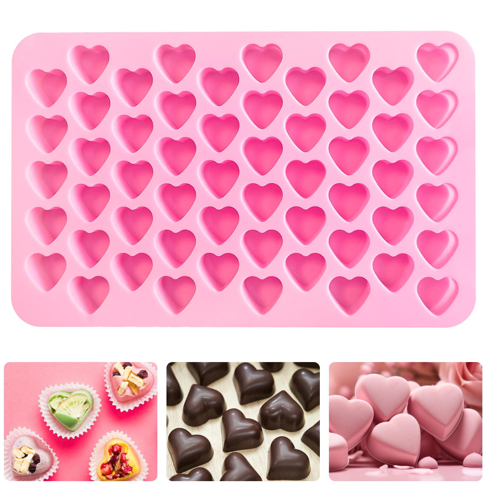 1 Pack Heart Shaped Nonstick Food Grade Silicone Reusable Chocolate Candy Molds for Heart Shaped Candy Ice Cubes Chocolate Jelly Treat Candles
