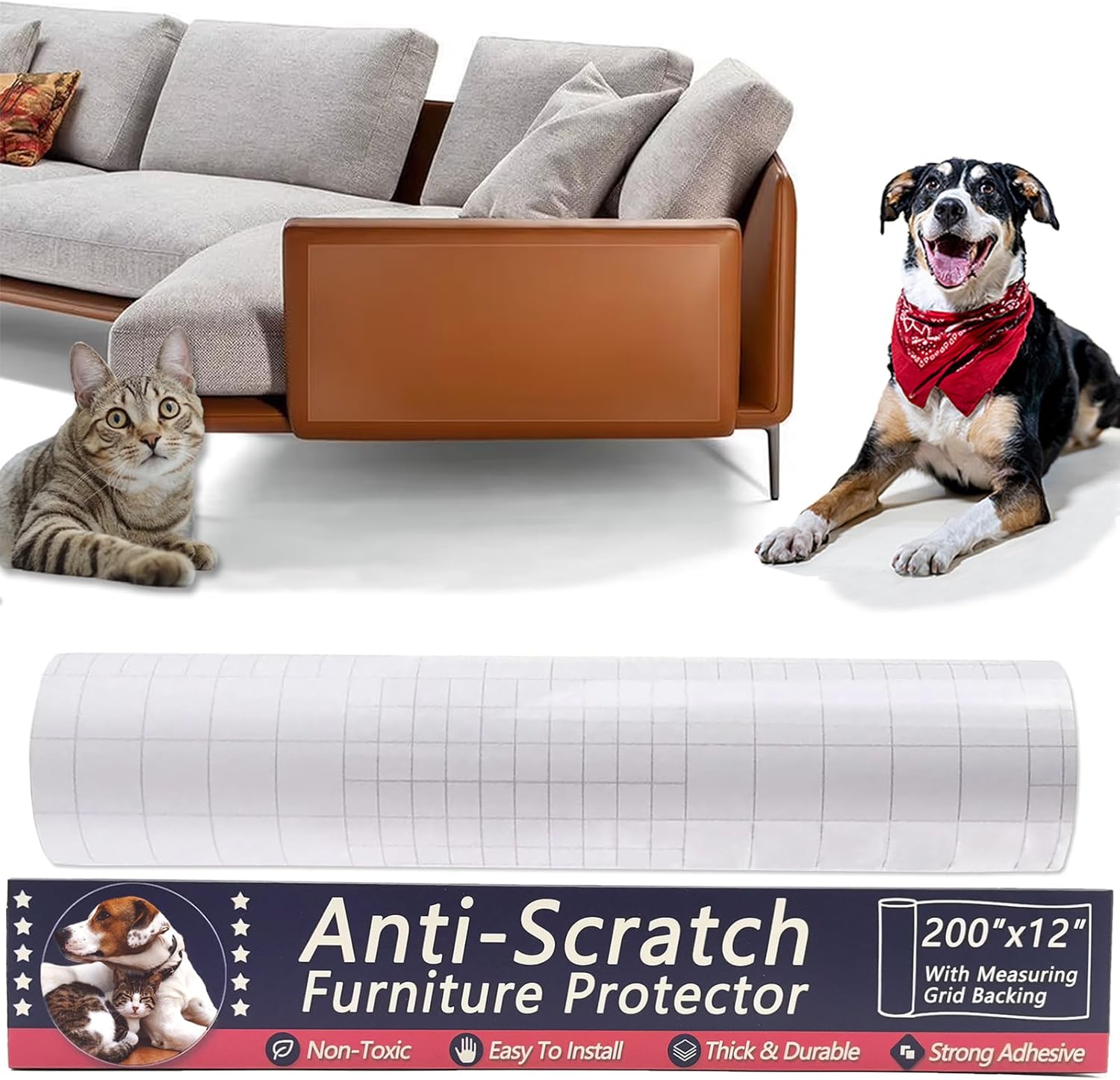 Skiennix Anti-Cat Scratch Furniture Protector - 12"x200" Single-Sided Sticky Tape for Sofas, Carpets & Doors