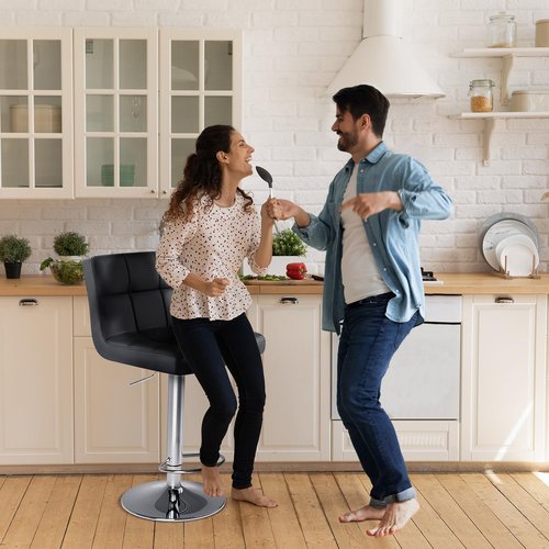DUMOS Bar Stools Set of 2, 24 inch Counter Height Bar Stools, Upholstered Modern Kitchen Barstools with Metal Base, PU Leather Saddle Stools for Kitchen Island, Inky Black