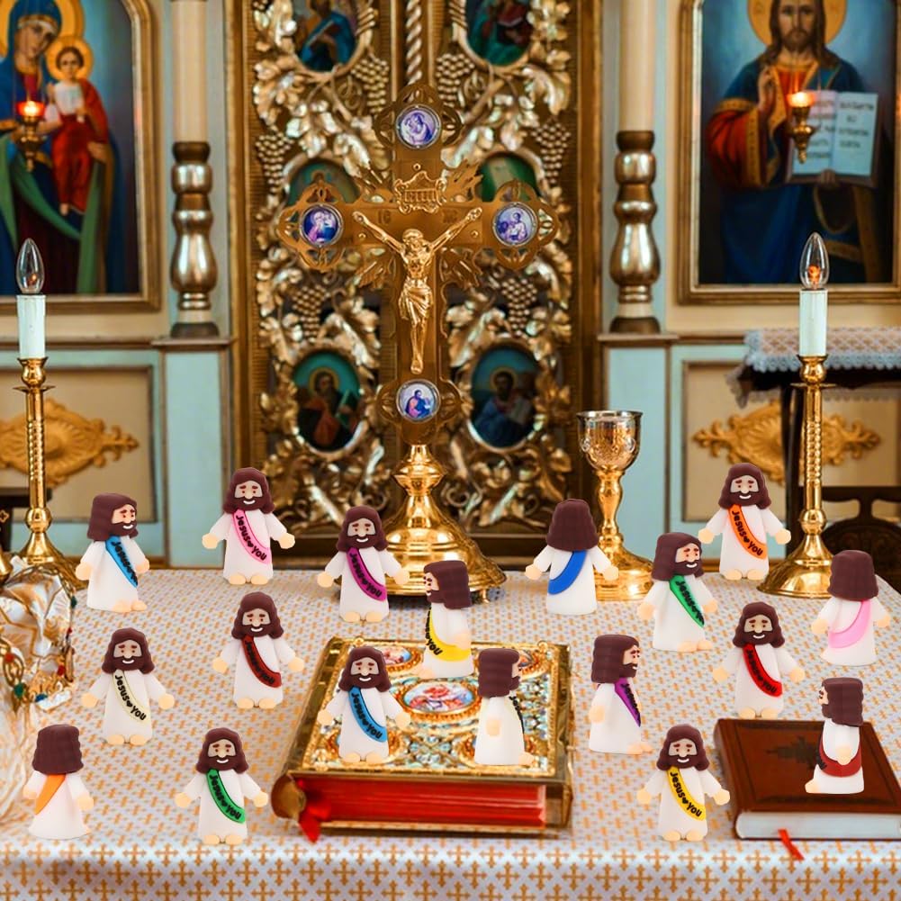 Siwarm Mini Jesus Figurines - 50 Pcs Colorful Jesus Loves You Figures for Easter Egg Fillers | Religious Gifts