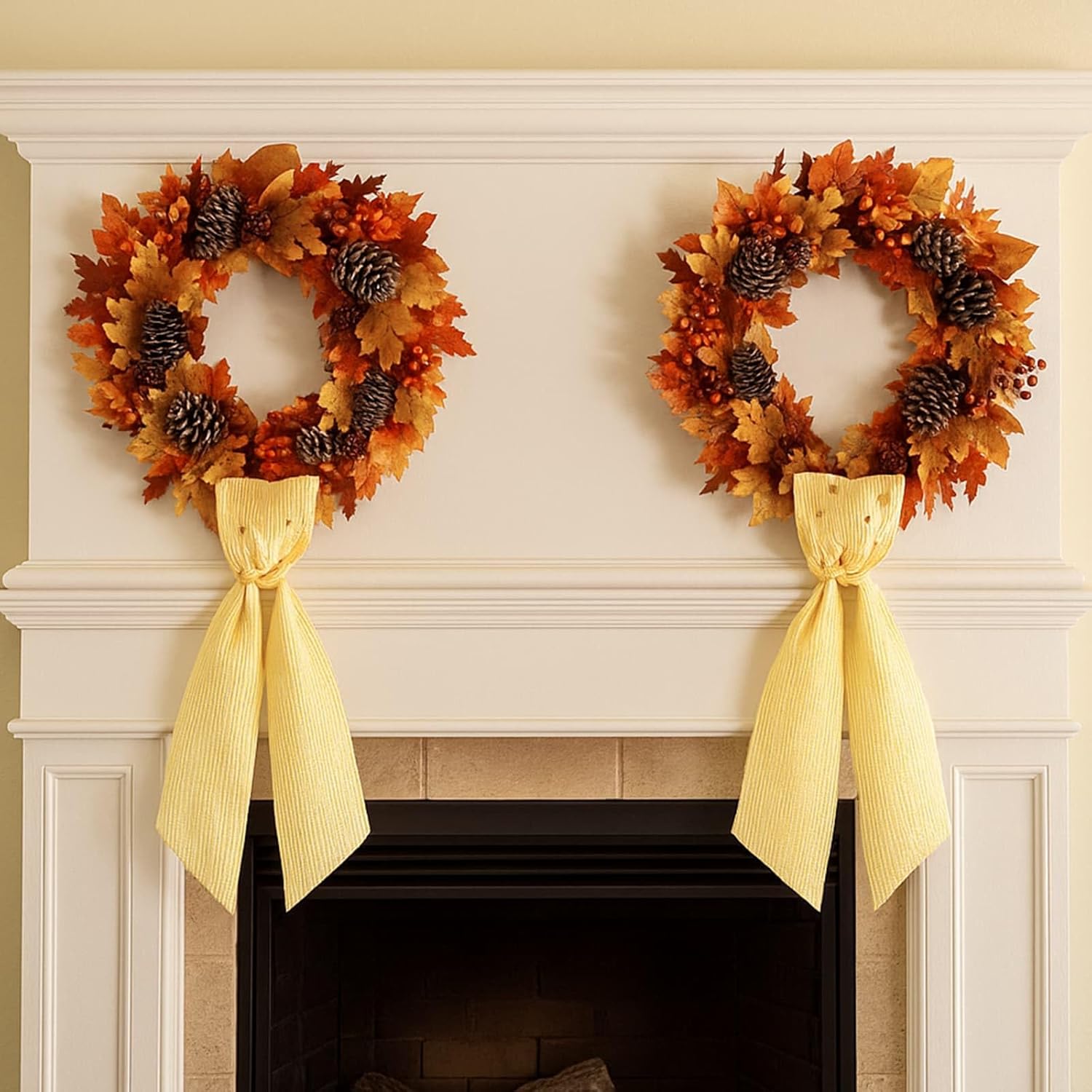 Yellow Striped Wreath Sash - 5.12" Wide x 54.33" Decorative Ribbon for Fall & Thanksgiving