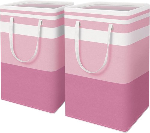 HomeHacks Large Waterproof Laundry Baskets - Collapsible Hampers with Reinforced Handles | Pink, 88L Each