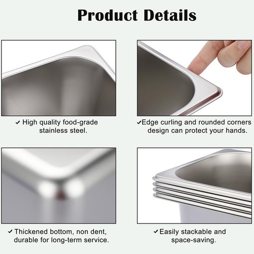 BSTKEY 12 Pack 1/6 Size 6 Inch Deep Hotel Pan, Stainless Steel Steam Table Pans, Stackable Catering Pan Commercial Food Pans for Kitchen Restaurant Buffet Party Supplies