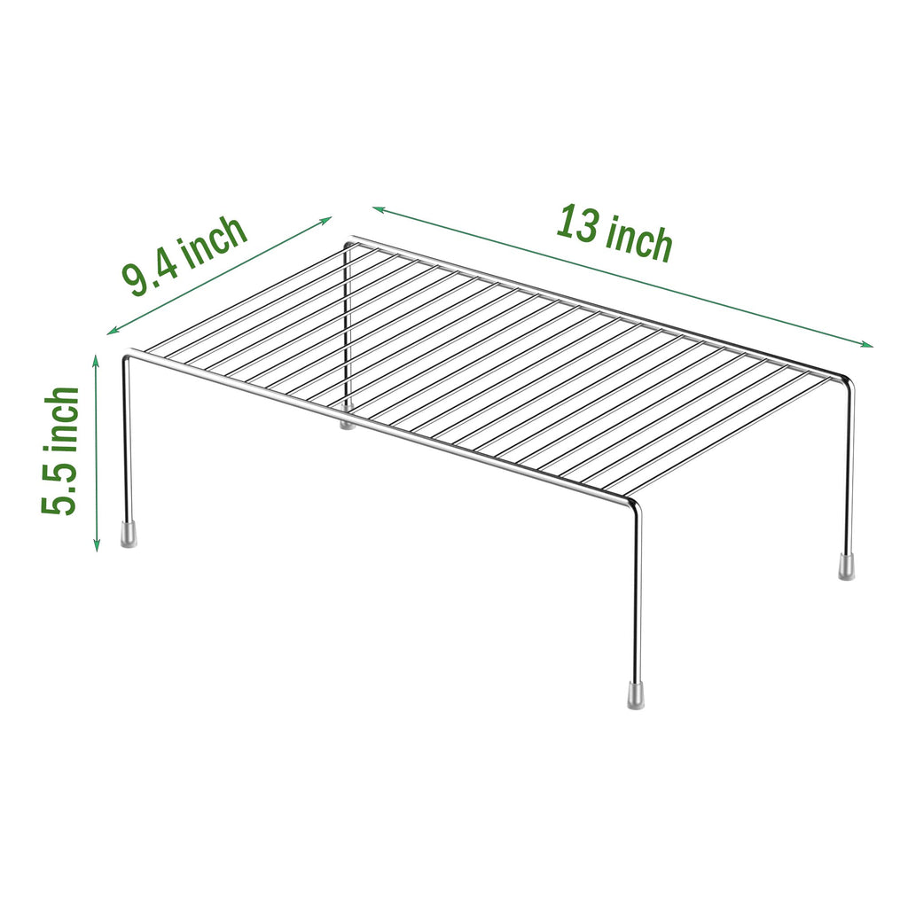 Redrubbit 4 Pack Medium (13 x 9.4 Inch) Cabinet Storage Shelf Rack, Rustproof Metal Kitchen Counter and Cabinet Shelf, Storage Rack Organizer for Kitchen, Fridge, Cabinet, Bathroom, Chrome