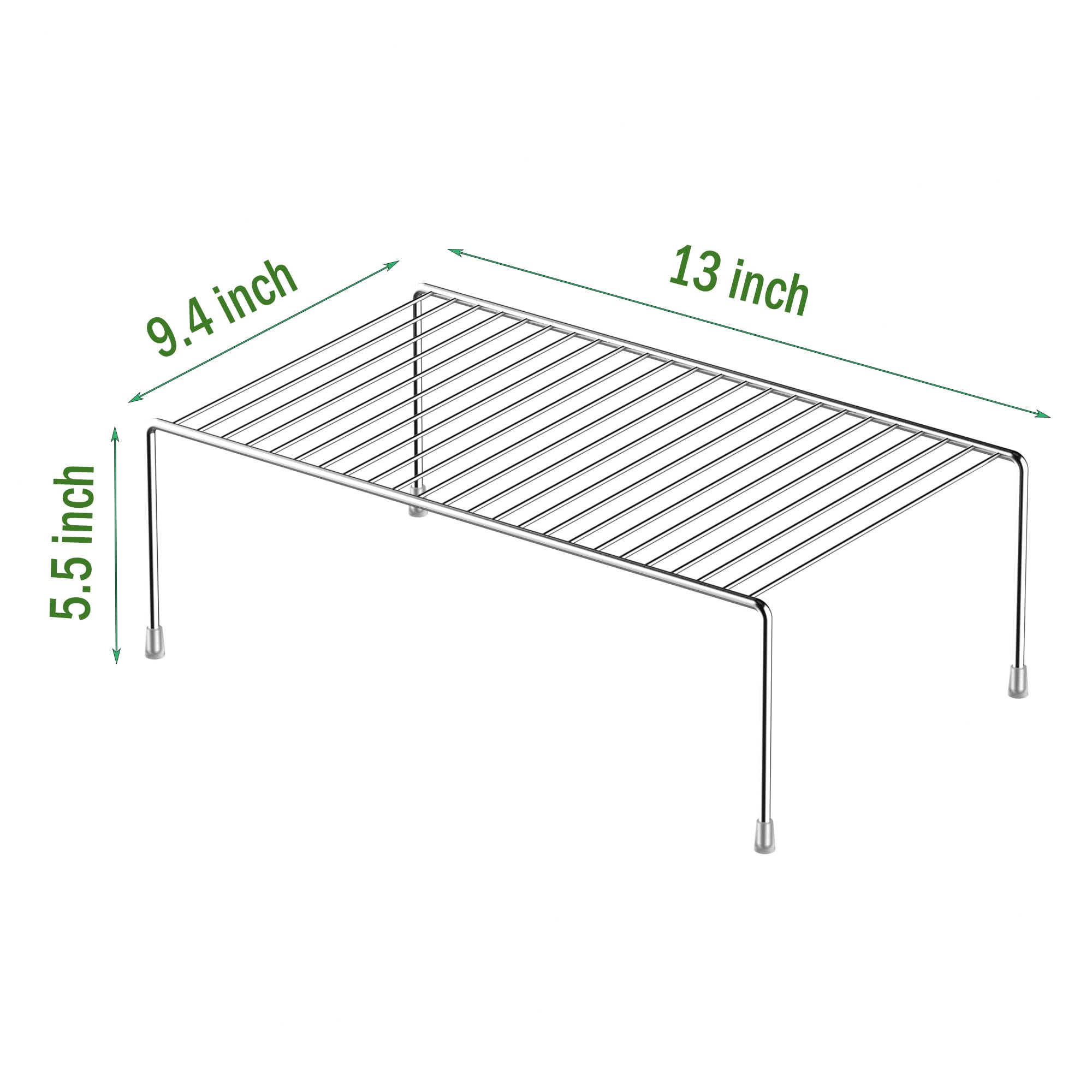 Redrubbit 4 Pack Medium (13 x 9.4 Inch) Cabinet Storage Shelf Rack, Rustproof Metal Kitchen Counter and Cabinet Shelf, Storage Rack Organizer for Kitchen, Fridge, Cabinet, Bathroom, Chrome