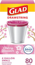 Glad Small Trash Bags - 4 Gallon Odor Resistant Garbage Bags with Drawstring | Febreze Cherry Blossom, 80 Count