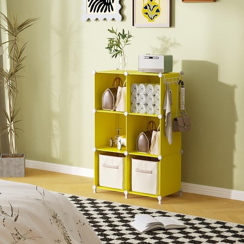 AWTATOS Cube Storage Organizer - 6 DIY Stackable Closet Organizers for Bedroom | Yellow Plastic Shelving