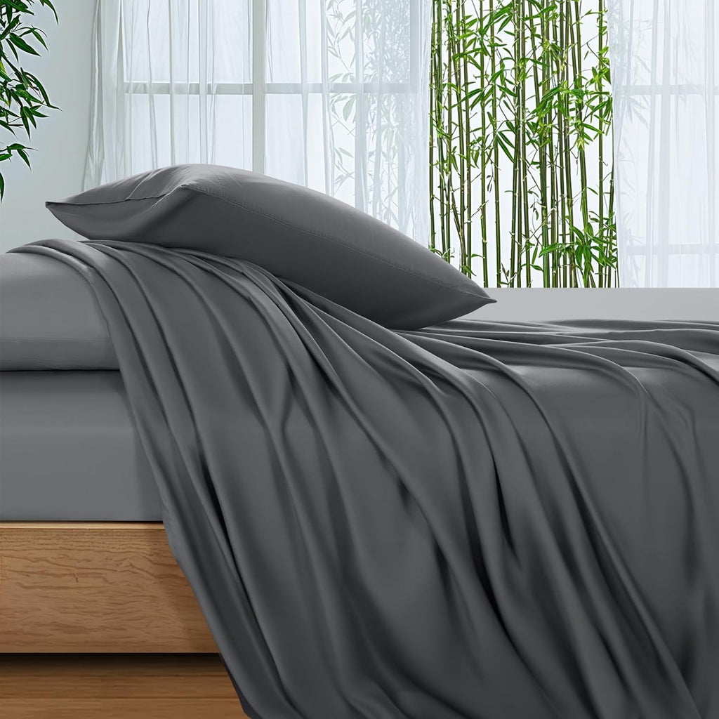 SONORO KATE Queen Size Bamboo Viscose Sheets - Ultra Breathable & Cooling 4PC Set (Dark Grey)