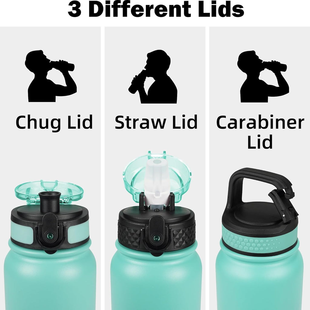 Oldley Insulated Water Bottle - 20oz Stainless Steel with 3 Lids | BPA-Free, Leak-Proof, Ideal for School & Travel