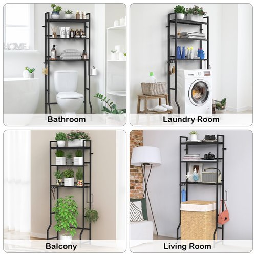 YBING Over The Toilet Rack 3 Tier Bathroom Shelf Over Toilet Storage Organizer Freestanding Above Toilet Storage Rack with Metal Frame and Hook Bathroom Over Toilet Storage Stand Black