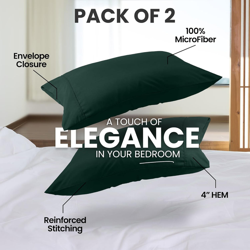 Utopia Bedding Queen Pillow Cases - Soft Brushed Microfiber - 2 Pack, Fade Resistant | Emerald 20 x 30 Inches
