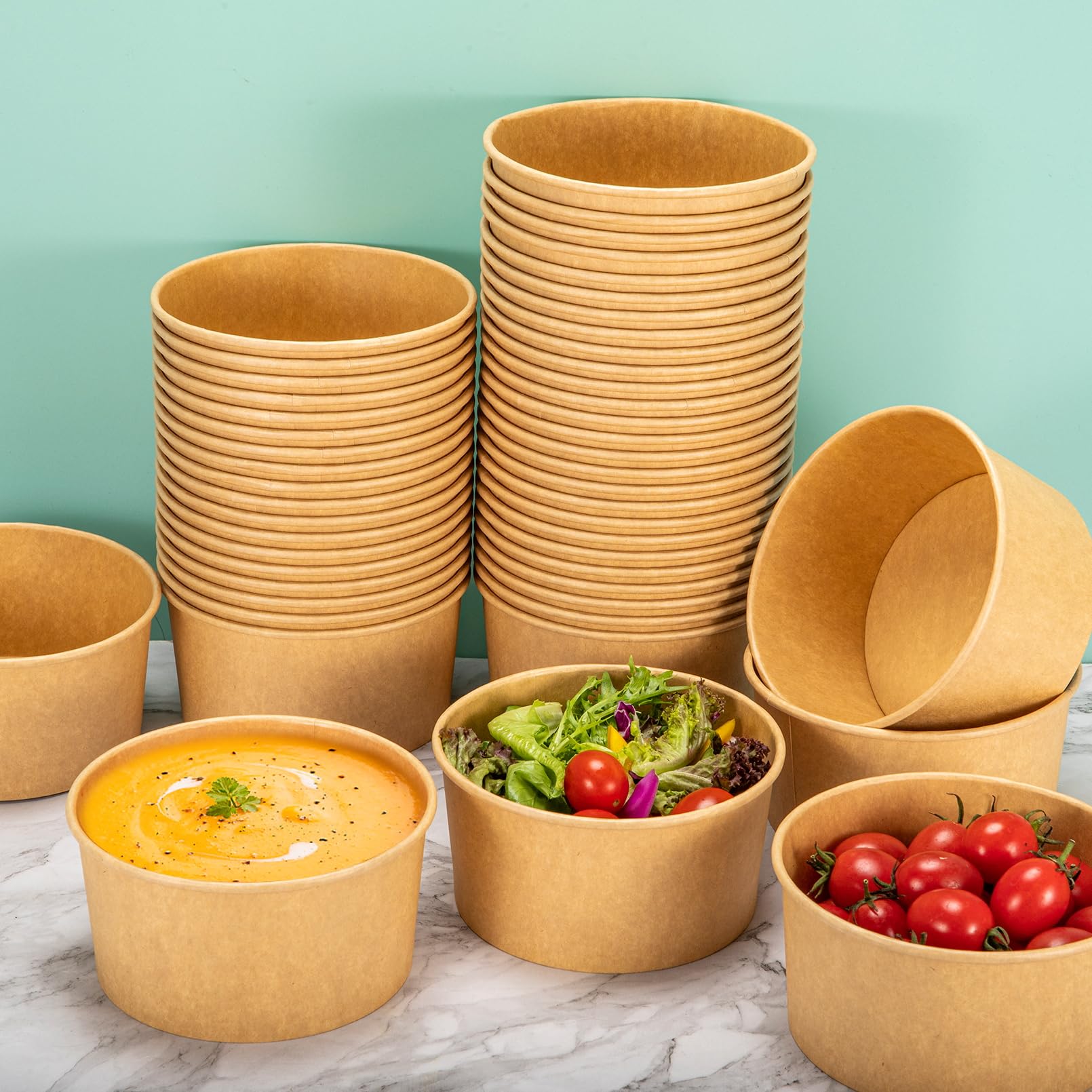 Enjamyo 30 Oz Large Paper Bowls,80Pcs Disposable Soup Bowls Bulk,Kraft Paper Salad Bowl without Lids,Disposable Serving Bowl for Soup,Hot/Cold Food,Salad,Ice cream,Dessert