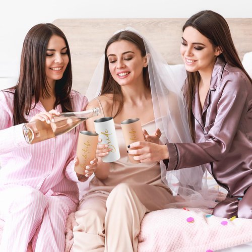 Ugiftcorner Bride Tribe Gifts Set of 4 Cups Bachelorette Party Favors Wedding Gifts for Bridesmaid Bride Stainless Steel Skinny Tumbler with Lid and Straw 15 OZ Pink