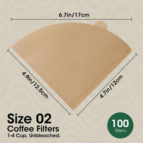V60 Coffee Filters 02, ONIOU Unbleached Size 02 Cone Coffee Filters, 100 Count Natural Brown Pour Over Paper Filters for V60 & Others 1–4 Cup Coffee Dripper - Package May Vary