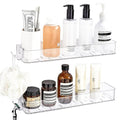 CQUNM 2 Pack Acrylic Shower Shelves, Clear Bathroom Tray with Hooks, Adhesive Wall Mount Shower Caddy Organizer for Bathroom Kitchen Storage