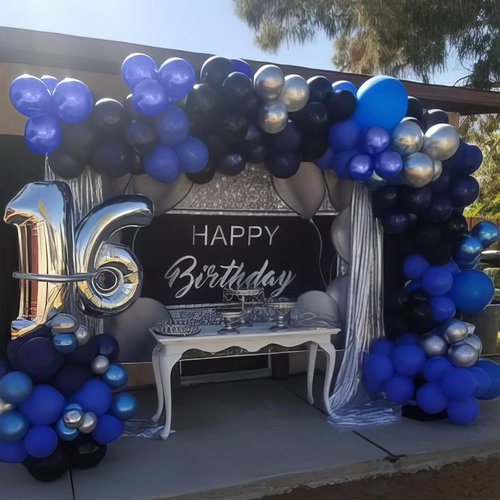 Metallic Navy Blue & Silver Balloons - Perfect for Kids' Birthday, Space Party, or Baby Shower