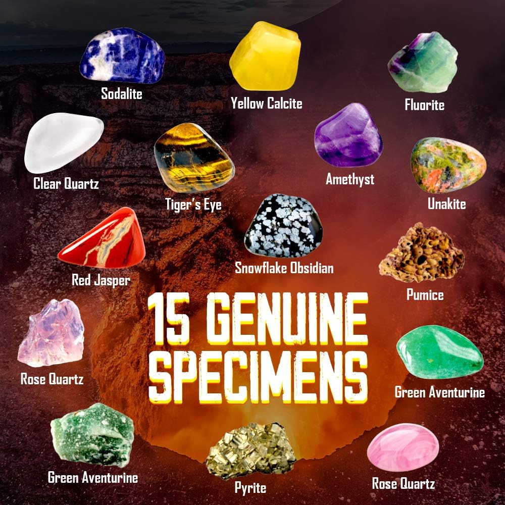 Rocks Collection - 15-Piece Geology Gem Kit for Kids | Educational Rock Set with Identification Sheet & Storage Case