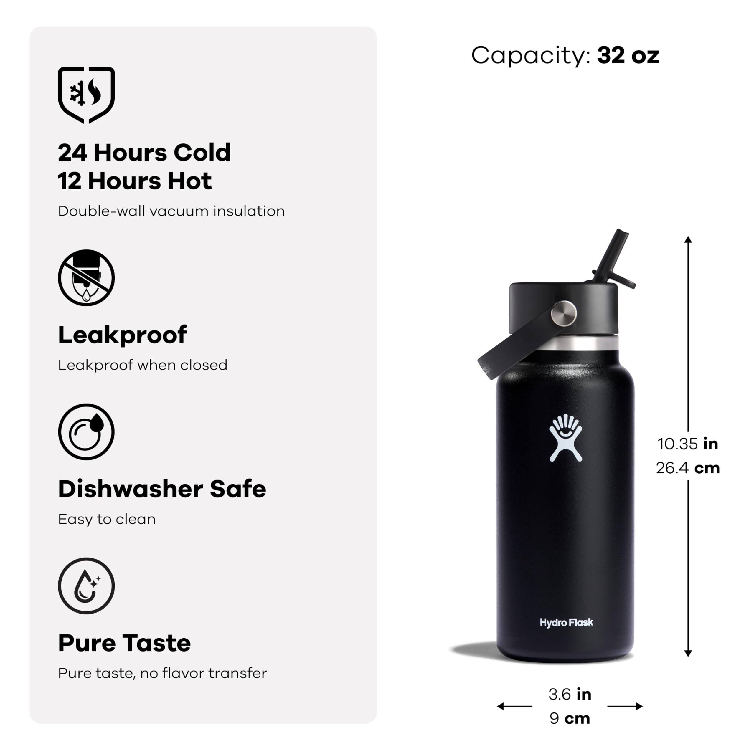 Hydro Flask Water Bottle - Insulated Stainless Steel - Wide Flex Straw Lid, Non Spill, Leakproof, and Refillable in 40 Oz Trillium