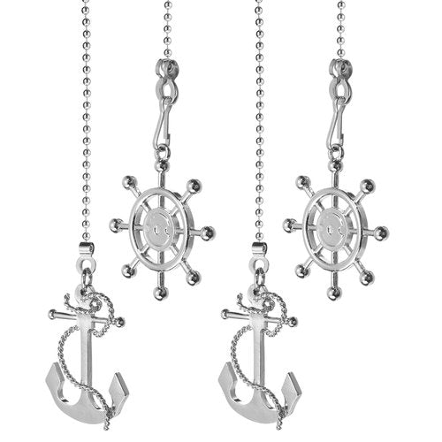 Honoson 4 Pieces Nautical Ceiling Fan Pull Chain Extender Vintage Anchor and Wheel with 14 Inches Fan Pull Chain Extender for Bathroom Toilet Light Ceiling Light(Silver)