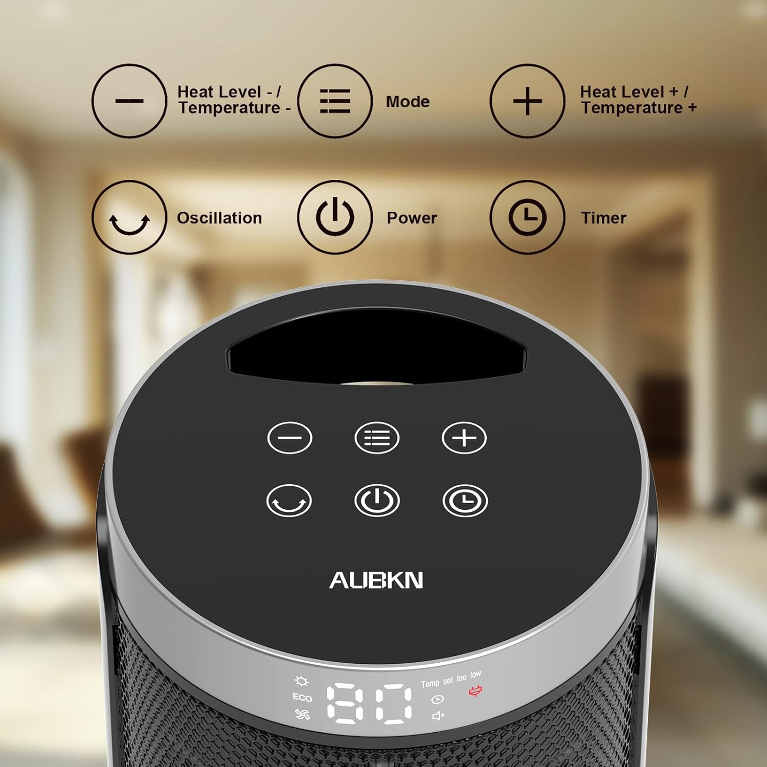 WINHL Portable Electric Space Heater - 1500W PTC Ceramic with Thermostat & Remote | 70° Oscillation, 12H Timer