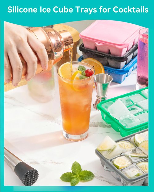 Silicone Ice Cube Trays With Lids 4 Packs, Lxndaser Easy Release Silicone Ice Cube Molds for Freezer, 60 Grids Leak-Proof Stackable Square Ice Trays for Cocktail, Whisky, Baby Food,coffee