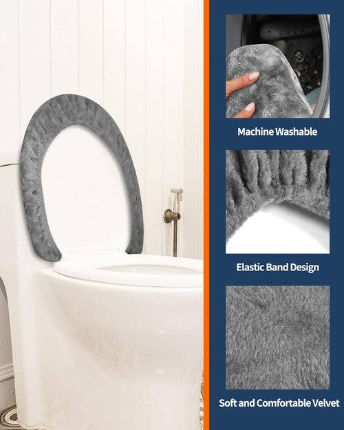 Microfiber Toilet Lid Cover, Soft Velvet Toilet Cover; Absorbent, Machine Washable, Comfortable, Durable Adjustable Toilet Seat Cover Fits Most Toilet Lids (Grey)