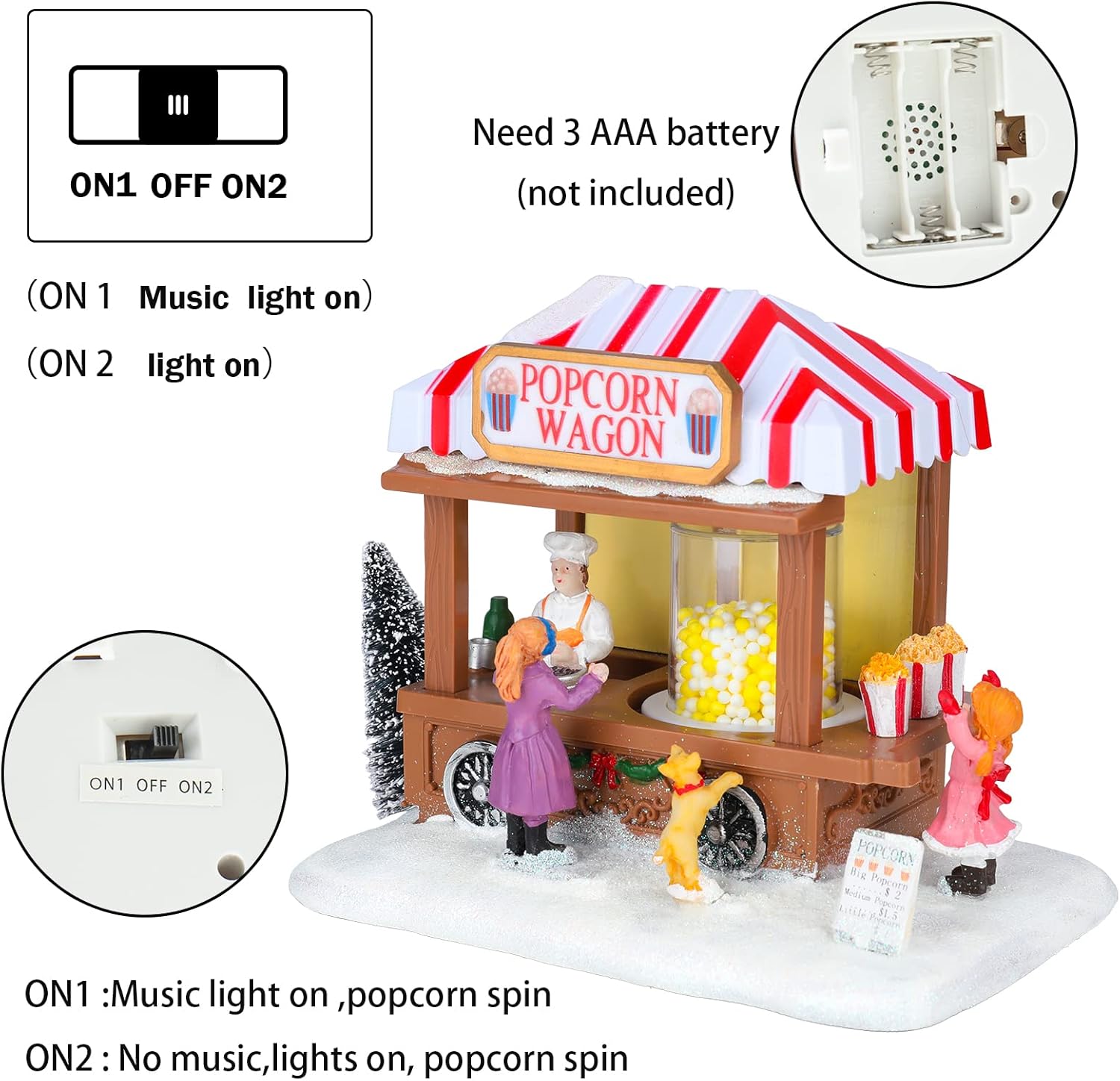 Regine Switzerland Christmas Village Houses - Popcorn House with LED Light & Music | Indoor Xmas Decor