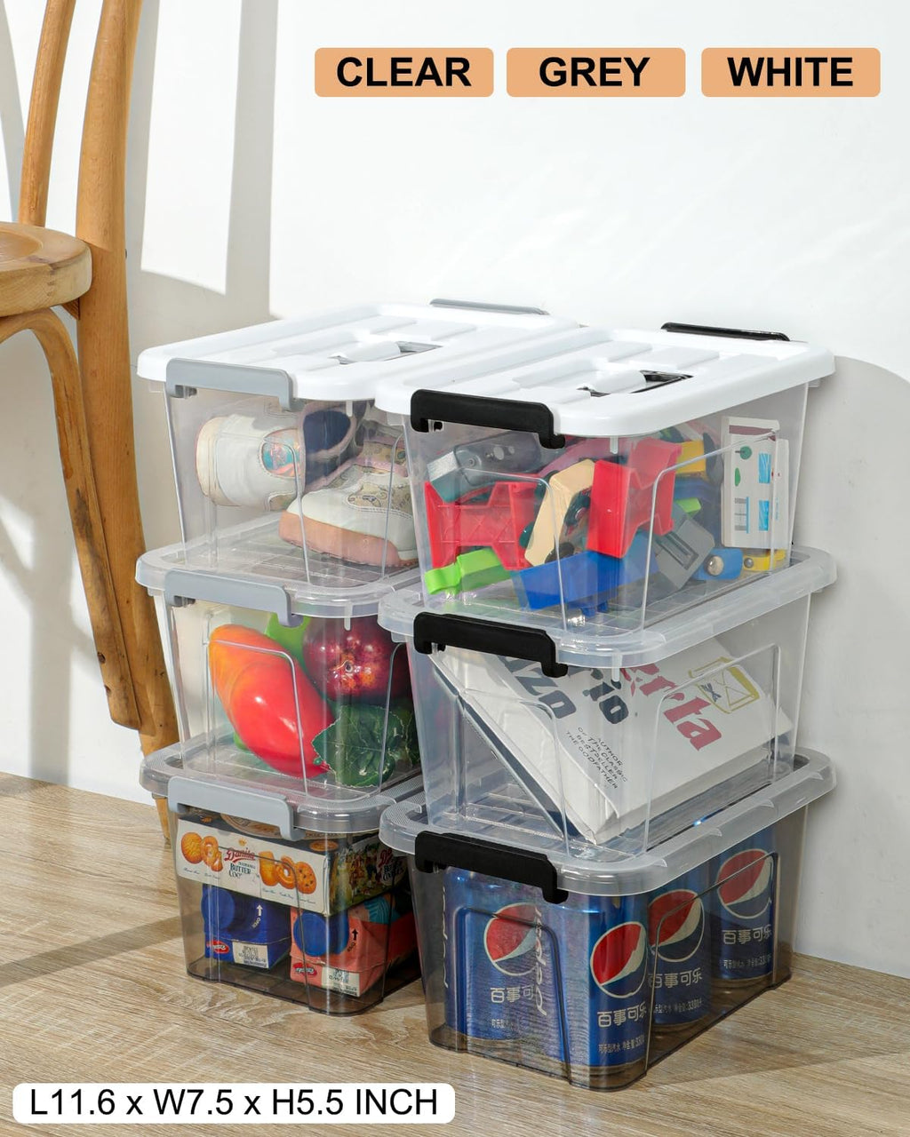 NUMIFUN Plastic Storage Bins - 7 Quart Stackable Organizer with Lids & Buckle-Up Latches | 6 Pack for Home & Office
