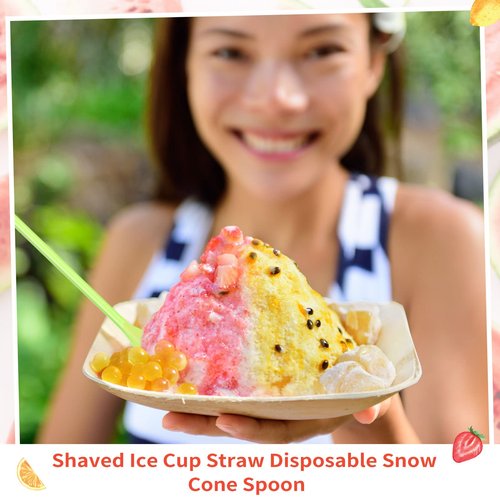 Eaasty 5000 Pcs Snow Cone Spoon Straws, Flexible Plastic Flexible Disposable Drinking Straws, Disposable Plastic Sip Stir Sticks (Yellow,Green,Orange,Rose Red)
