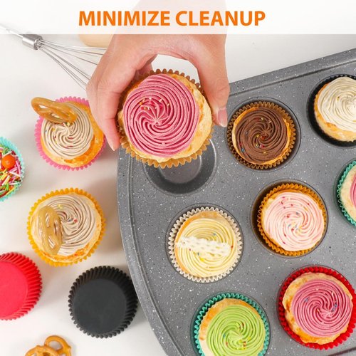 Caperci White Cupcake Liners - 200 Count Greaseproof Baking Cups for Weddings & Parties