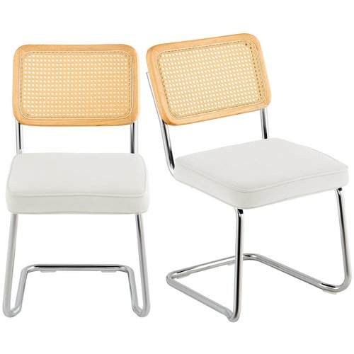 VEVOR Rattan Chairs Set of 2, Mid Century Modern Dining Chair, Upholstered Velvet Accent Chair with Rattan Back, Retro Dining Room Kitchen Chair for Living Room, Bedroom (18.1 Inch)