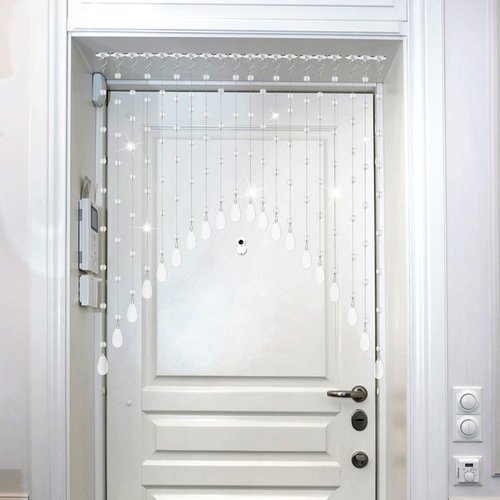 Ptwola 20 Strings Crystal Beaded Curtain, Self-Adhesive Arched Clear Crystal Glass Door Valance Hanging Stran Doorway Room Divider Partition for Home Coffee House Bedroom Restaurant Closets Windows