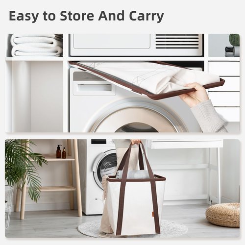 STORAGE MANIAC Collapsible Laundry Caddy, 128L (34 Gal) Large Collapsible Laundry Basket with Sturdy Metal Wire Frame, Long Carry Handles - Space-Saving, Foldable Laundry hamper, 2 Pack Beige