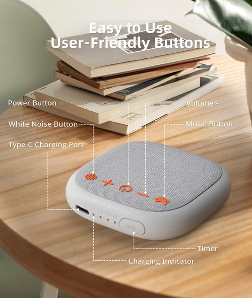 Sound Machine White Noise Machine - Portable 17 Non Looping Soothing Sounds for Sleep, 30 Hours, Memory, Noise Machines for Office Privacy Home Travel, Mini Sound Timer Therapy for Baby
