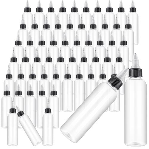 Irenare 150 Pcs 4 oz Plastic Squeeze Bottles Bulk Hair Oil Applicator Bottles Boston Empty Squeeze Condiment Bottle with Twist Top Cap Leak Proof for Liquids Oils Art Crafts Household Kitchen (Clear)