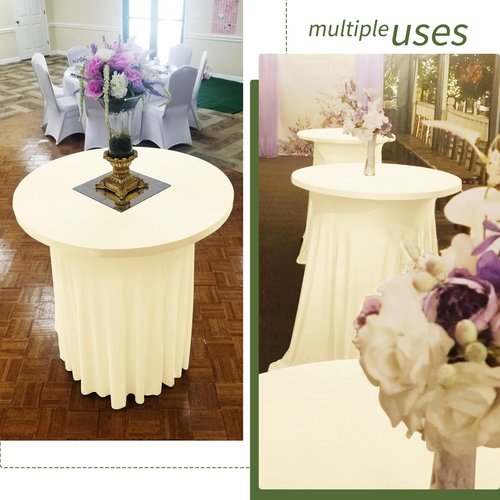 YJYQHYX 6 Packs Round Cocktail Table Skirt 32"x 43" Spandex Stretch Cocktail Table Cloths with Wavy Skirt, Spandex Fitted High Top Table Covers for Wedding Party Birthday Banquet Table (Beige)
